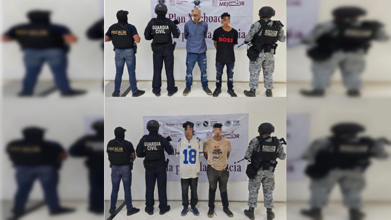 Operativo relámpago en Uruapan, Michoacán: Rescatan a dos secuestrados, caen 4 presuntos delincuentes y aseguran armas y mensajes 