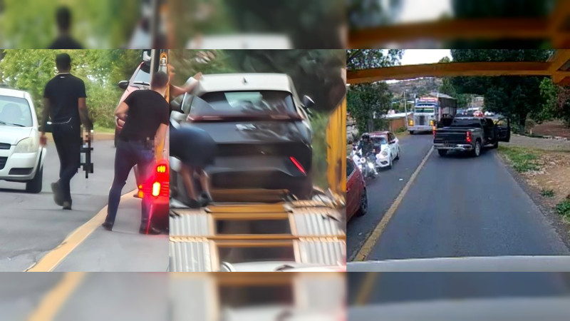 Comando toma carretera y roba vehículos último modelo de una madrina, a 2 minutos de la Presidencia de Chilchota, Michoacán: ninguna autoridad apareció