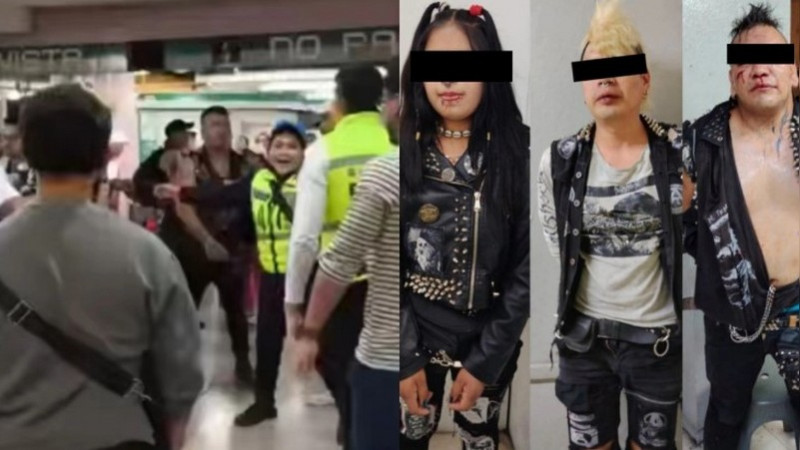 Punks intentan ingresar sin pagar al Metro y terminan a golpes con policías en CDMX